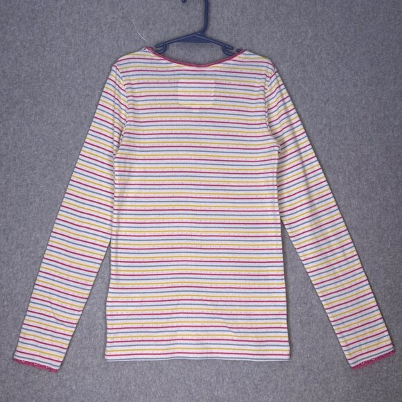 Mini Boden Shirt Girls 11/12 Pink Blue Stripe Pointelle Lace Trim Long Sleeve - Picture 10 of 10